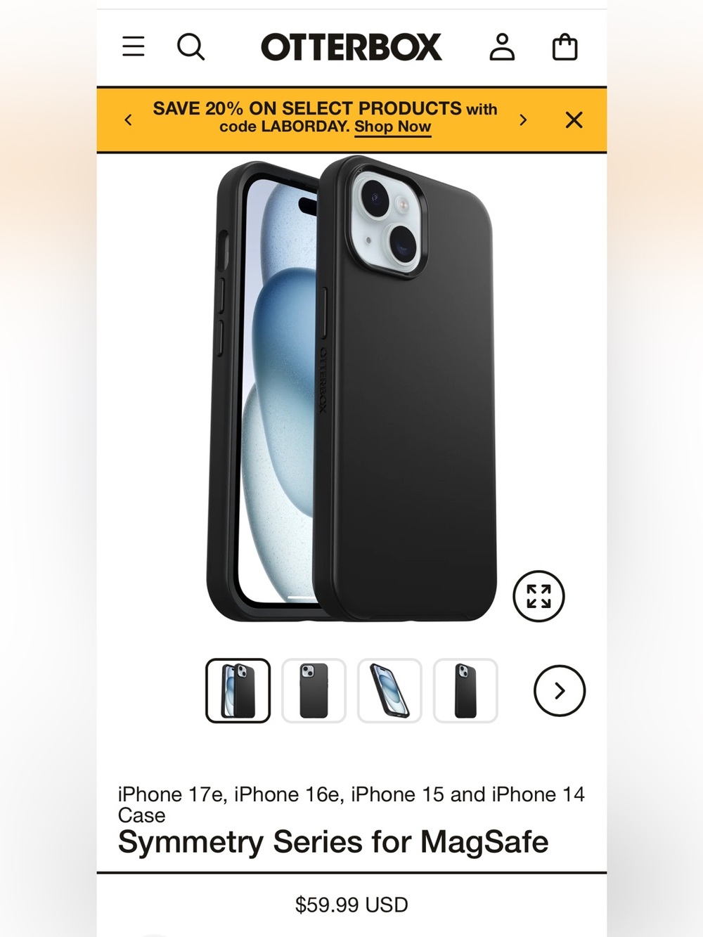 OtterBox Symmetry Series MagSafe Slim iPhone 16e/15/14/13 Case in Black